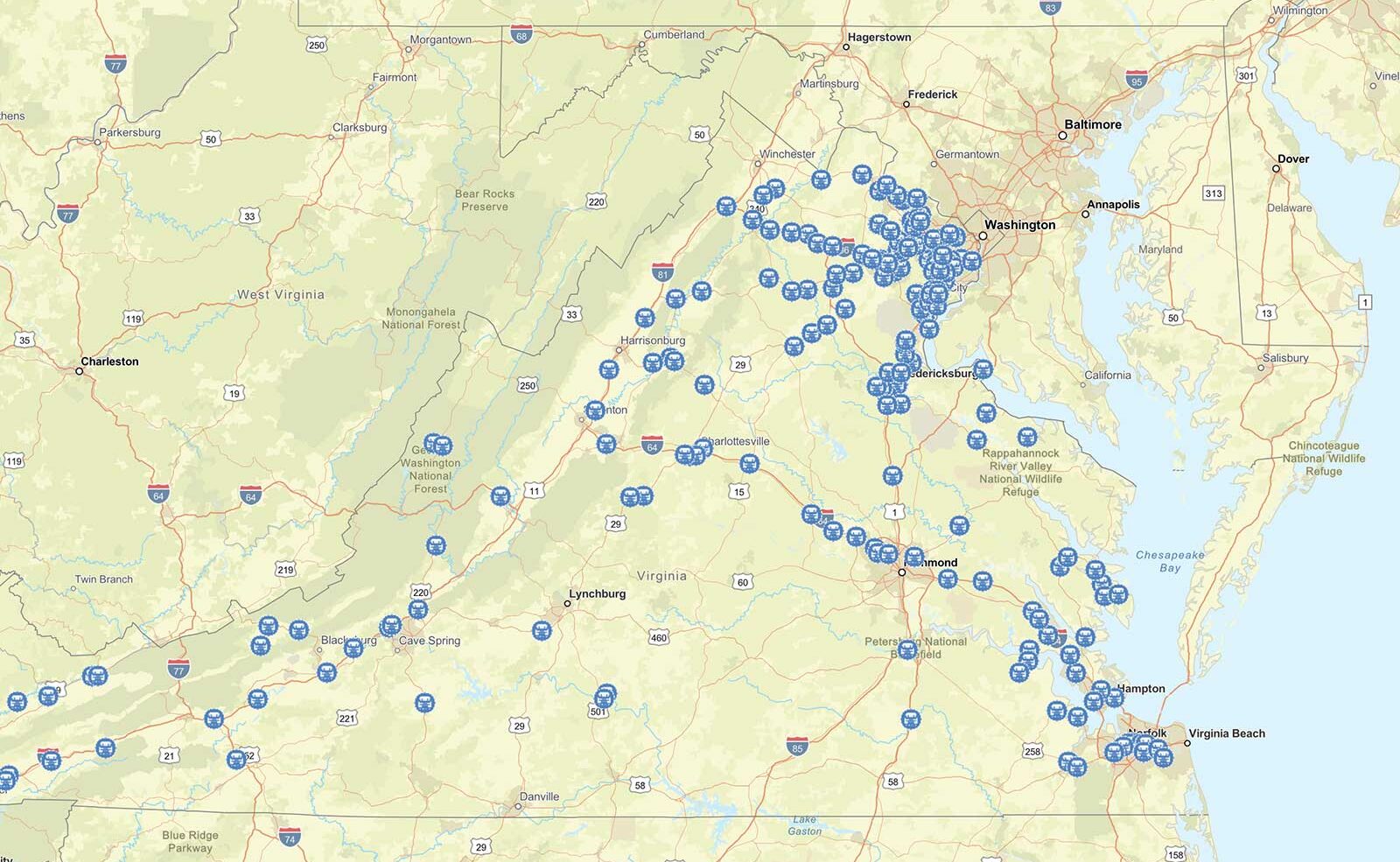 VDOT Park and Ride location map