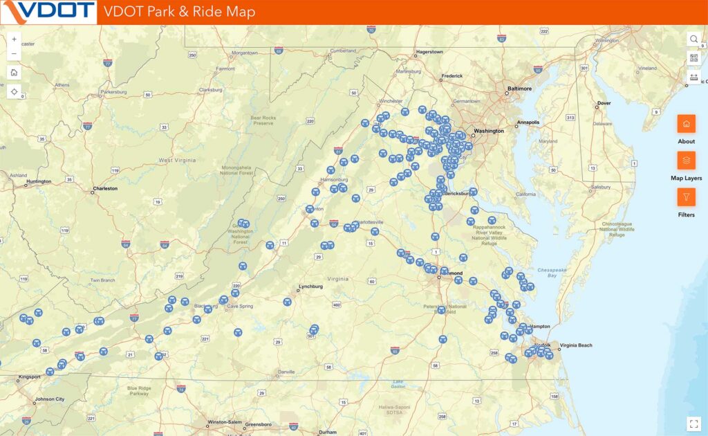 VDOT Park and Ride location map