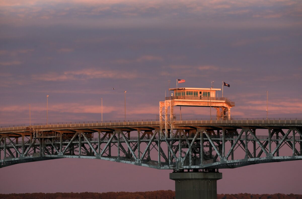 Coleman Bridge at sunset, a key route for Middle Peninsula commuters.